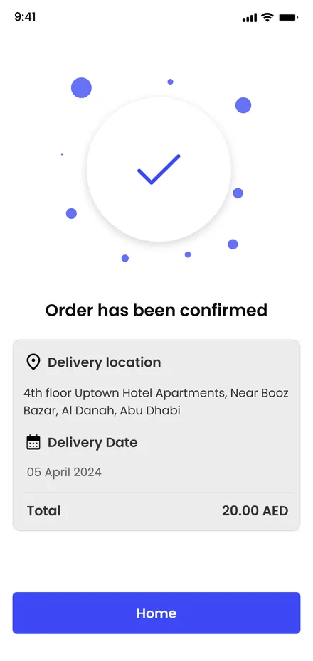 Customer app order confirmation screen