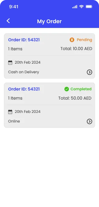 Customer app order history